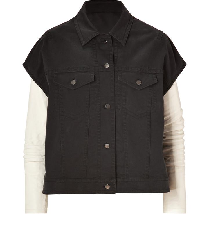 Neil Barrett Charcoal/white Denim Vest-jacket Combo With Leather Sleeves
