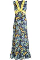 Anna Sui Anna Sui Pineapple Print Maxi Dress With Lace Crochet Trim - Multicolor