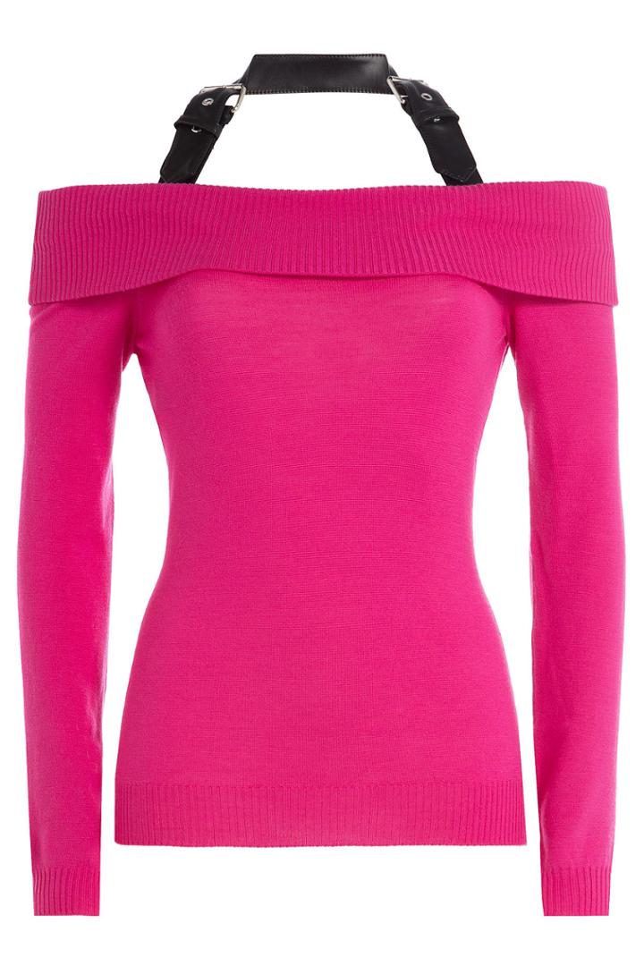 Moschino Moschino Off-the-shoulder Wool Top With Halter Neckline - Magenta