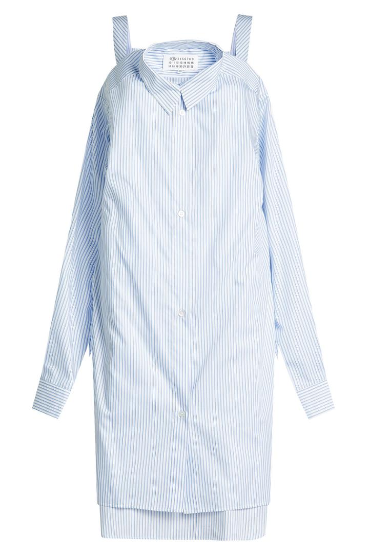 Maison Margiela Maison Margiela Striped Cotton Shirt Dress With Cut-out Shoulders