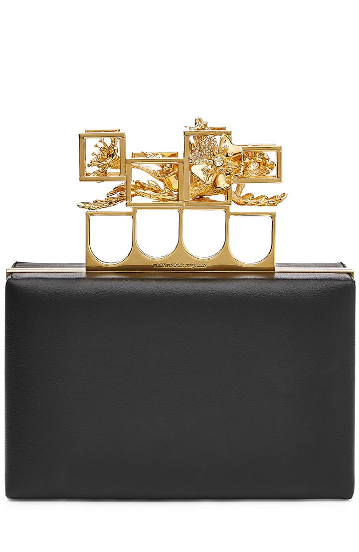 Alexander Mcqueen Leather Clutch With Embellished Handle