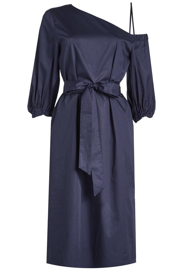 Tibi Tibi Cotton One-shoulder Dress With Tie Belt