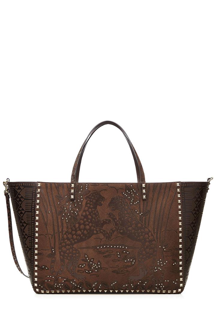 Valentino Valentino Embellished And Embossed Rockstud Tote - Brown