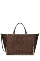 Valentino Valentino Embellished And Embossed Rockstud Tote - Brown