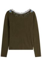 Alberta Ferretti Alberta Ferretti Wool Pullover With Embroidery And Lace Collar - Green