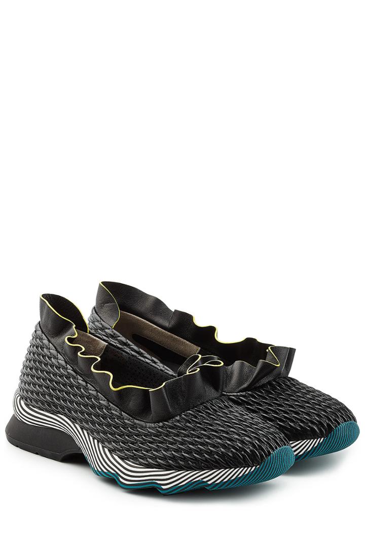 Fendi Fendi Leather Ballerinas With Ruffled Trim - Multicolor