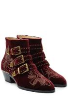 Chloé Chloé Studded Susanna Suede Ankle Boots - Red