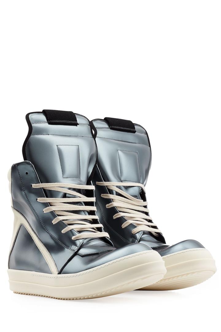 Rick Owens Men Rick Owens Men Geobasket Leather High-top Sneakers - Silver