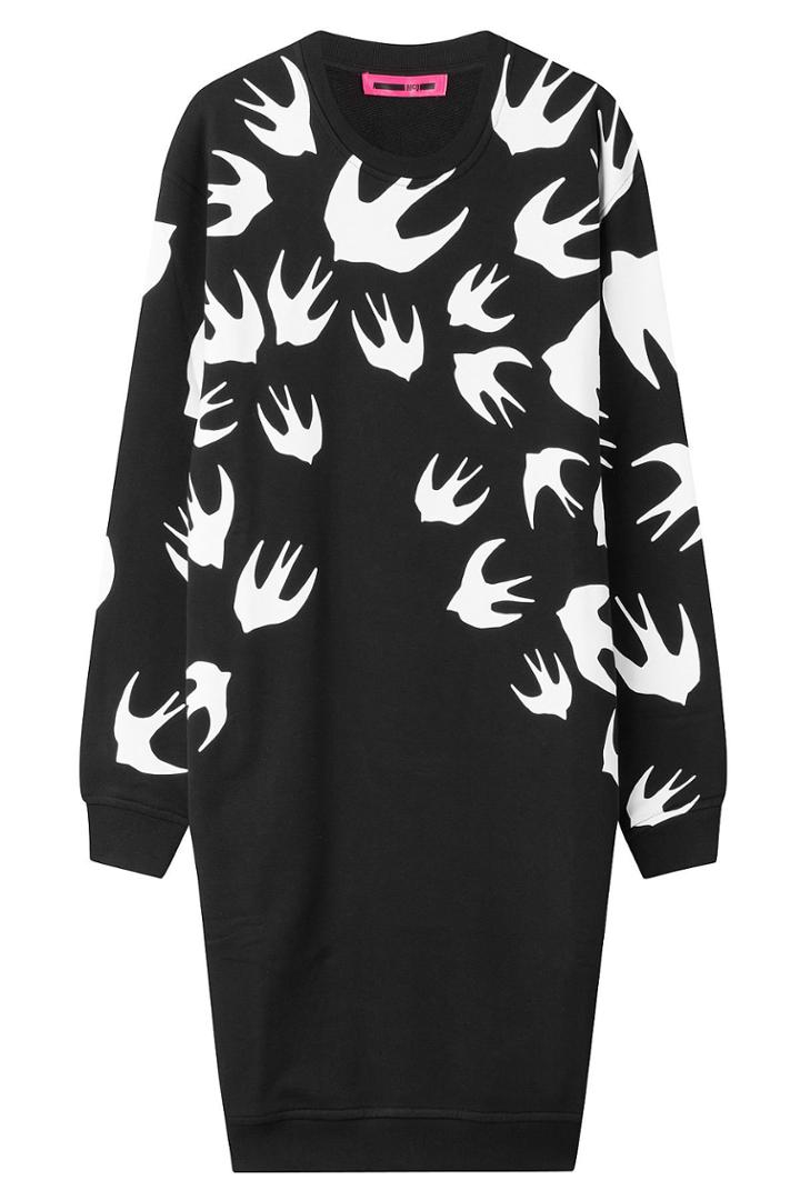 Mcq Alexander Mcqueen Mcq Alexander Mcqueen Swallow Print Cotton Blend Sweater Dress - Black