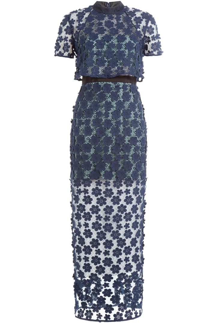 Self-portrait Self-portrait 60s Overlay Maxi Dress - Blue