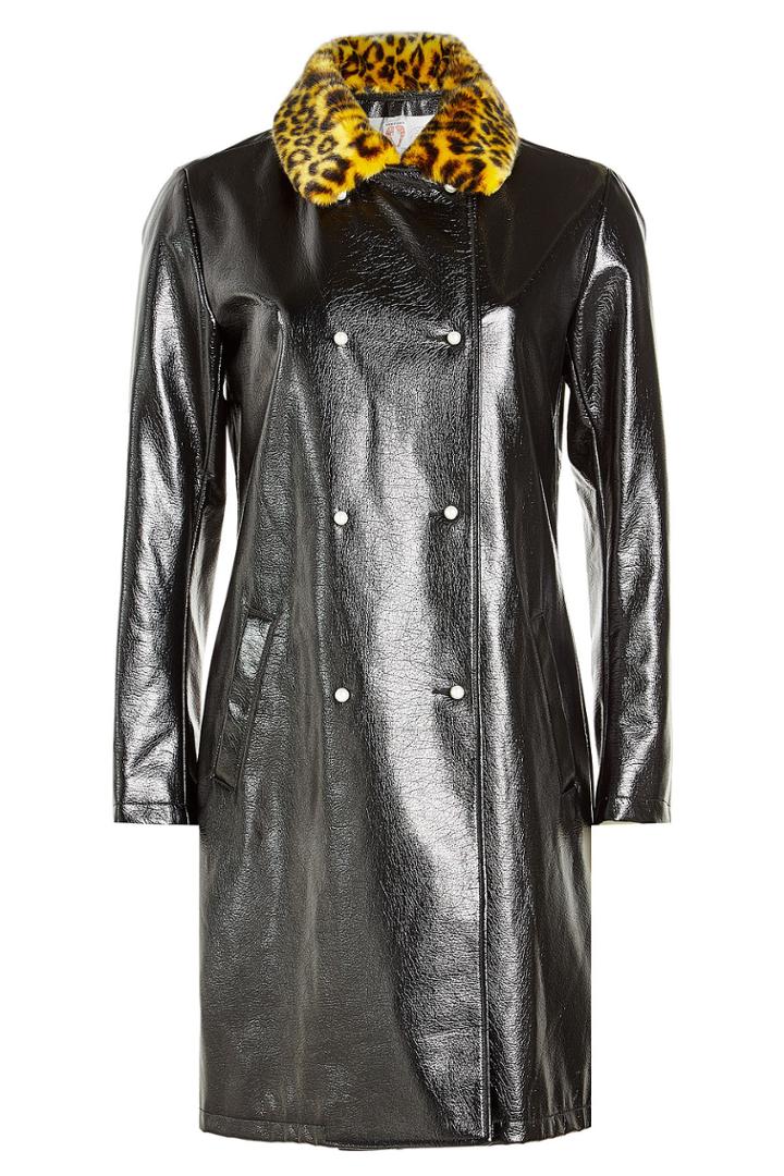 Shrimps Shrimps Faux Leather Coat With Printed Faux Fur Collar