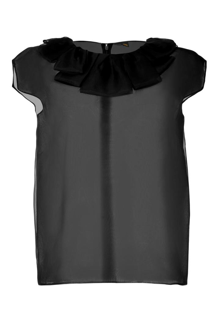 Fendi Fendi Sheer Silk Ruffle Neck Top - Black