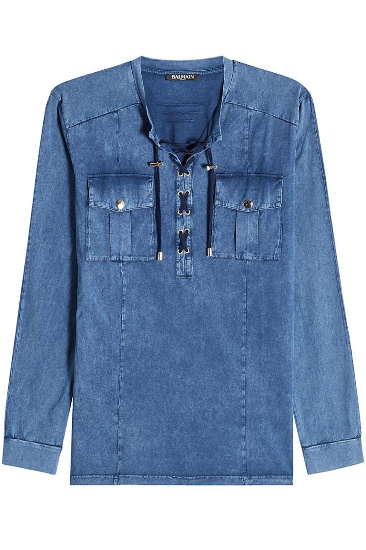 Balmain Balmain Denim Top With Lace-up Detail