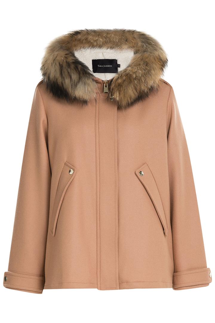 Tara Jarmon Tara Jarmon Wool Blend Jacket With Fur Trimmed Hood - Rose