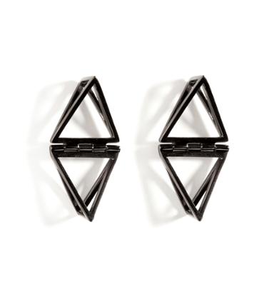 Lynn Ban Black Rhodium Silver Double Triangle Earrings