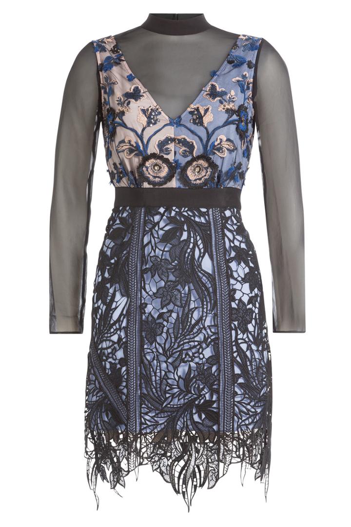 Self-portrait Self-portrait Embroidered Tulle Dress - Black