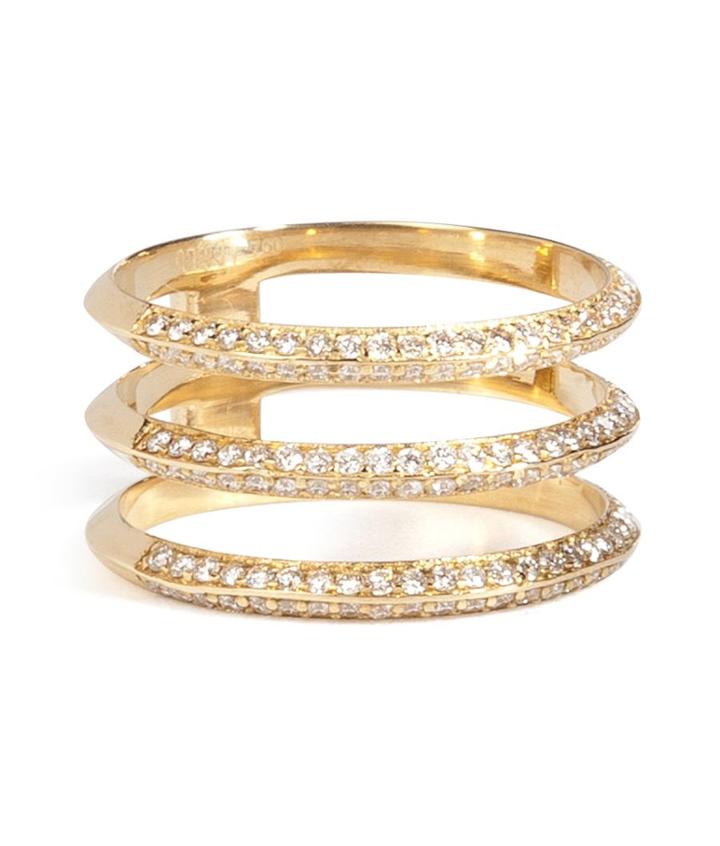 Ileana Makri 18kt Yellow Gold Triple Disc Ring With White Diamonds