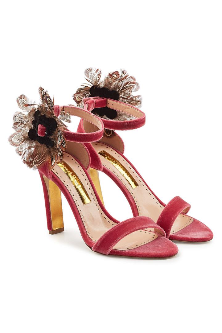 Rupert Sanderson Rupert Sanderson Nymphea Velvet Sandals With Feathers