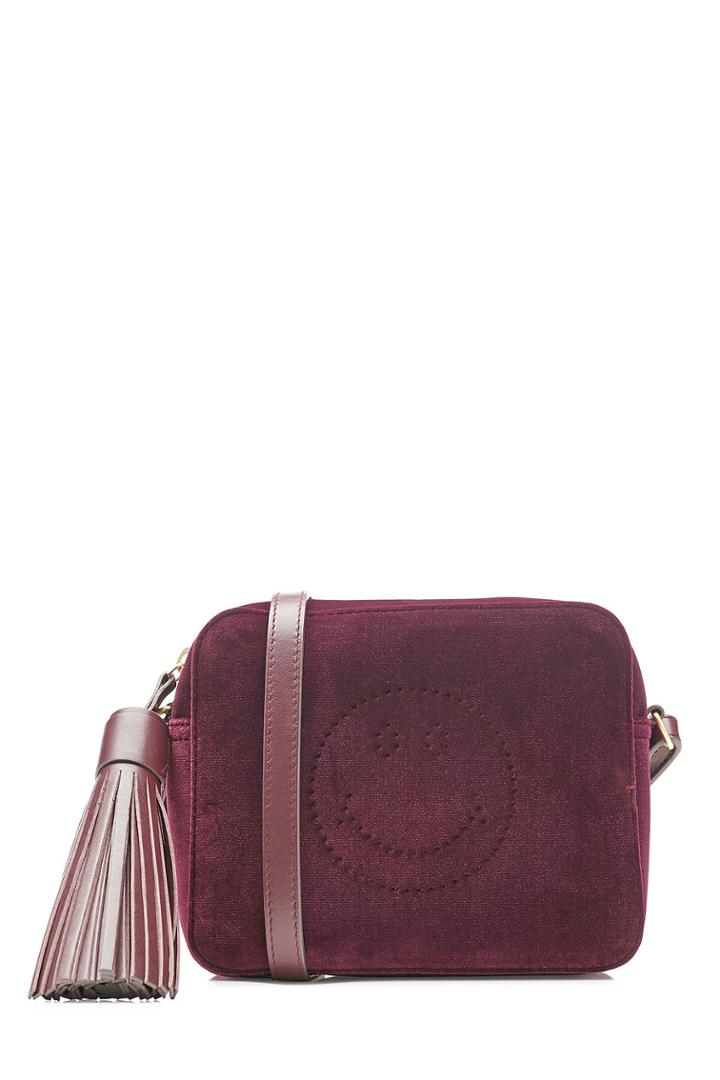 Anya Hindmarch Anya Hindmarch Smiley Velvet Shoulder Bag - Red