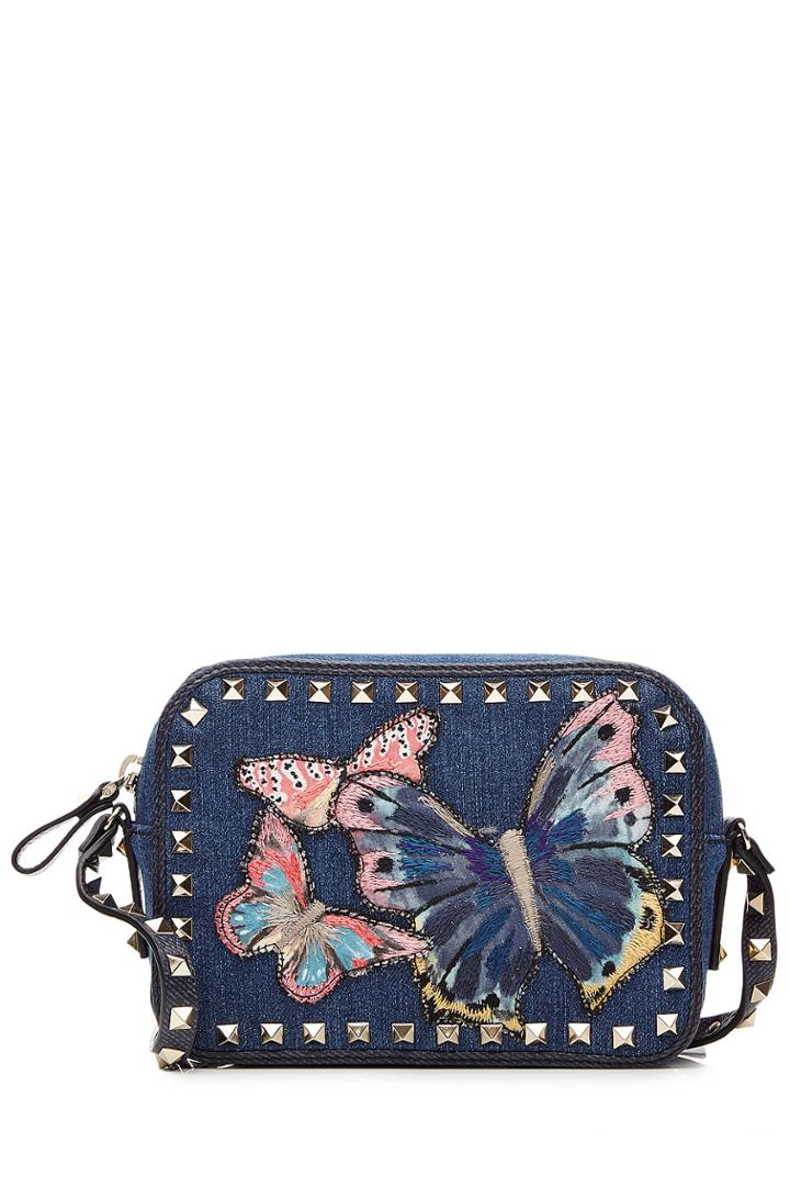 Valentino Valentino Rockstud Butterfly Denim Camera Bag - Blue