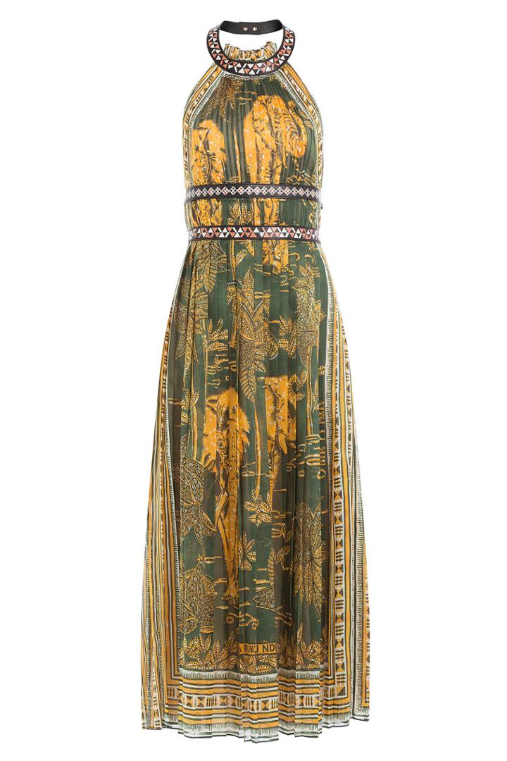 Valentino Valentino Printed Cotton Dress With Painted Leather Detail