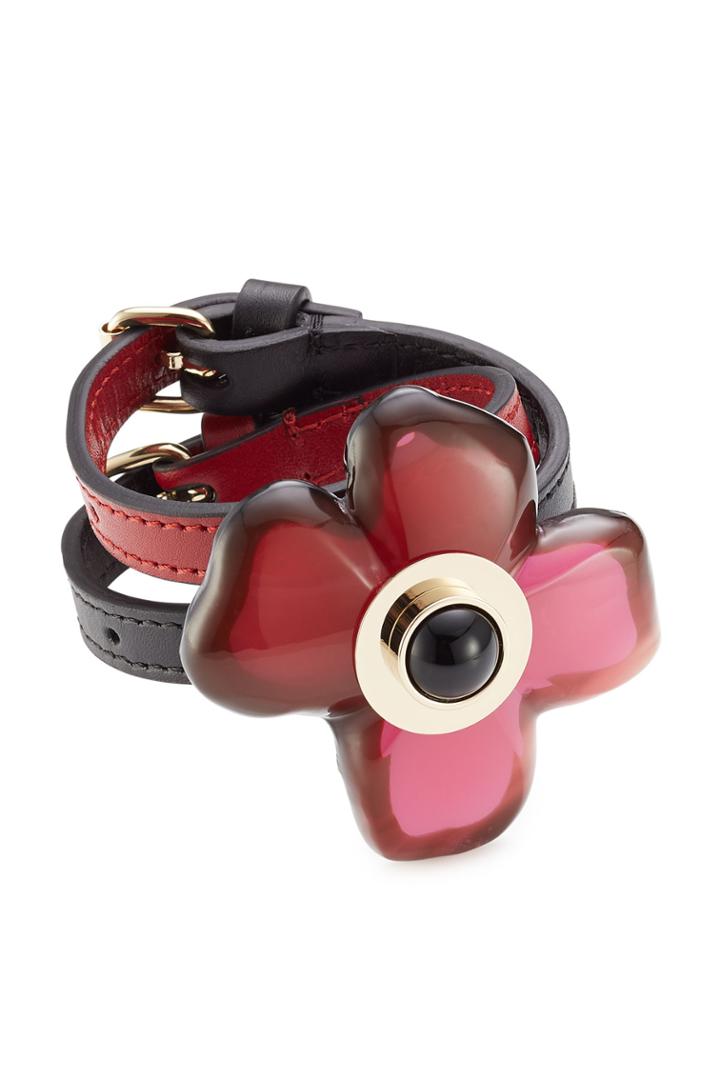 Marni Marni Leather Wrap Bracelet With Flower - Multicolor
