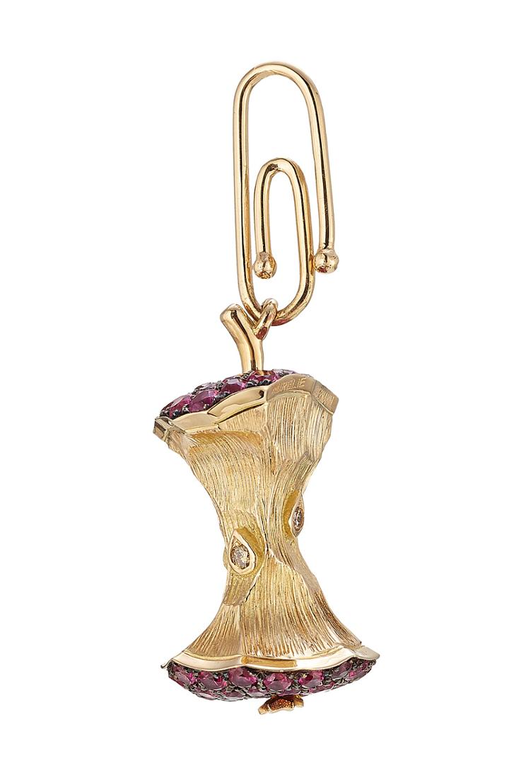 Aur Lie Bidermann Fine Jewelry 18kt Gold Big Apple Pendant With Rubies/diamonds