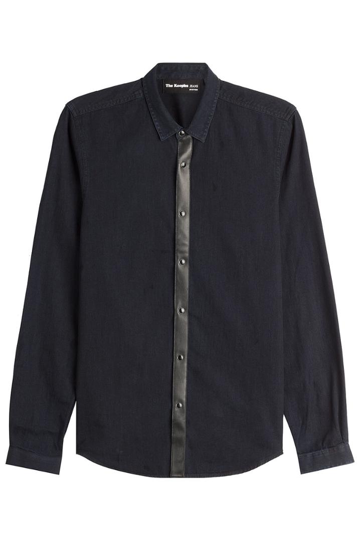 The Kooples The Kooples Cotton Shirt With Leather - Blue