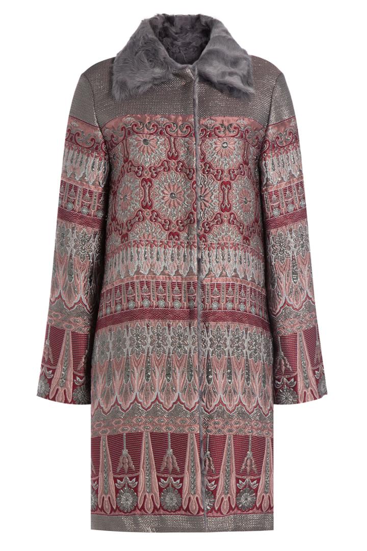 Alberta Ferretti Alberta Ferretti Jacquard Coat With Shearling Collar - Multicolor