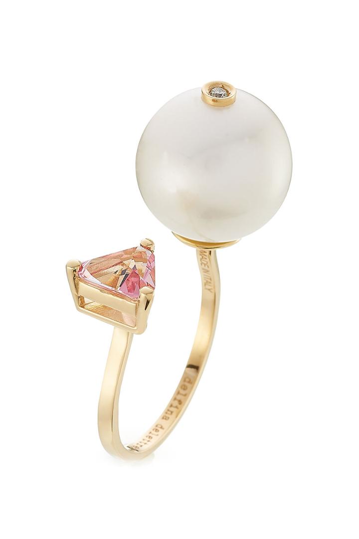 Delfina Delettrez Delfina Delettrez 18kt Yellow Gold Trillion Ring With Diamond, Pearl And Topaz
