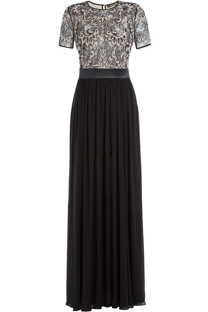 Roberto Cavalli Roberto Cavalli Silk Evening Gown With Embellished Lace - Black