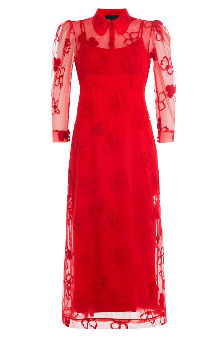 Simone Rocha Simone Rocha Dress With Sheer Floral Overlay - Red