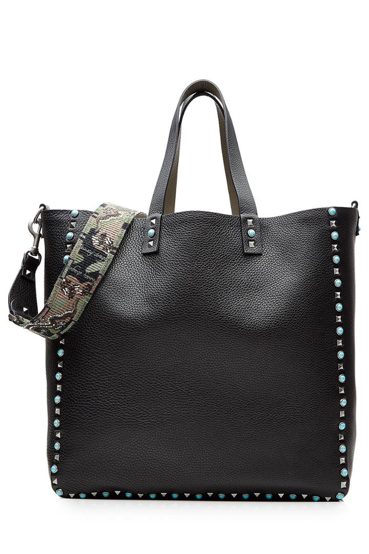 Valentino Valentino Reversible Leather Tote With Studded Trim - None