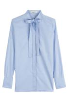 Valentino Valentino Cotton Poplin Blouse With Pussy Bow - Blue