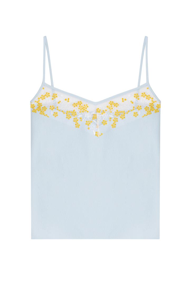 Carven Carven Crepe Tank Top With Floral Embroidery - Blue