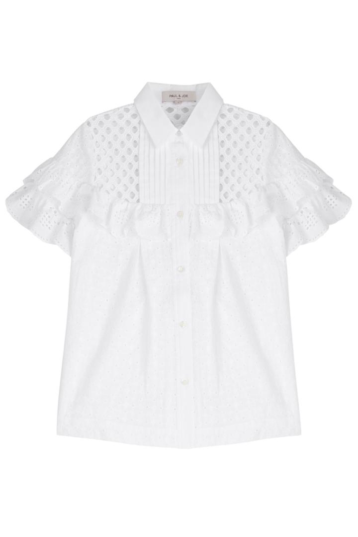 Paul & Joe Paul & Joe Cotton Pleated Front Eyelet Shirt - White