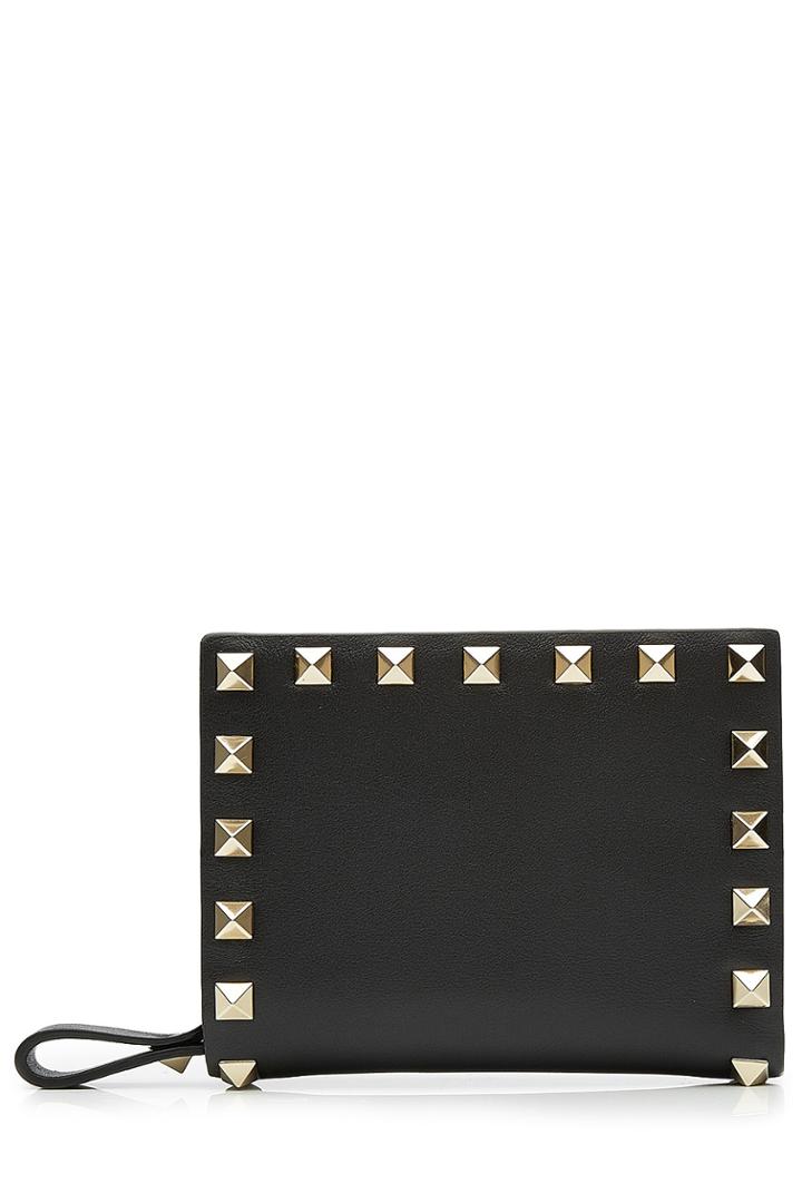 Valentino Valentino Rockstud Leather Flap French Wallet - Black