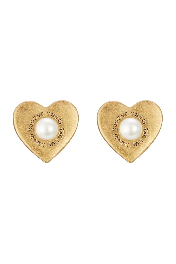 Marc Jacobs Marc Jacobs Heart Earrings With Faux Pearls - Gold