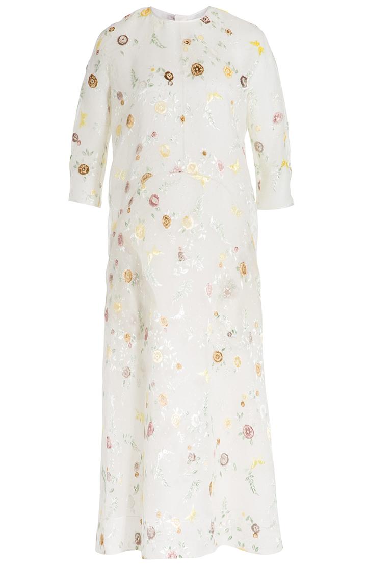 Rochas Embroidered Midi Dress With Silk