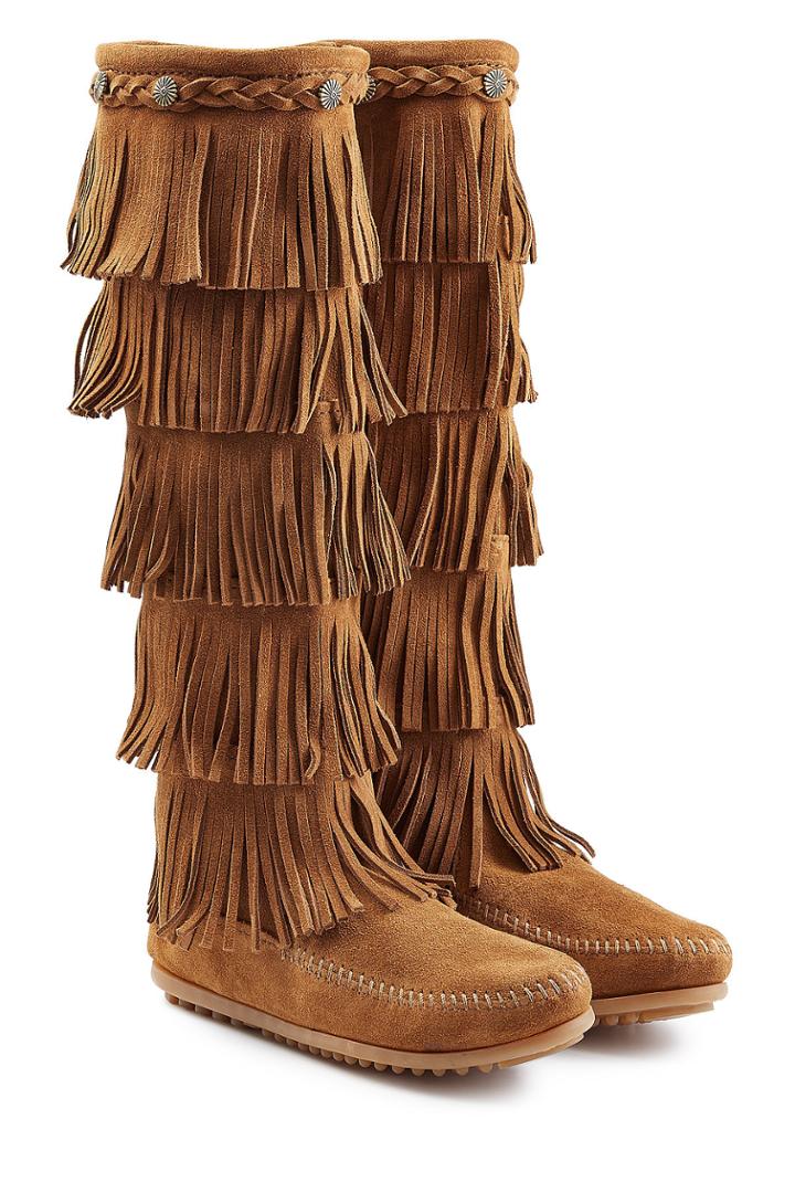 Minnetonka Minnetonka Fringed Suede Knee Boots With Studs
