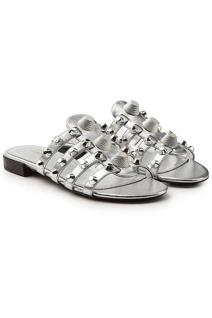 Balenciaga Balenciaga Stud Embellished Metallic Leather Sandals