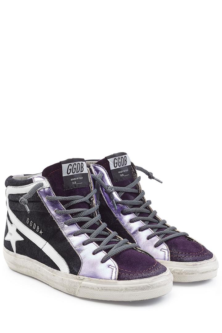Golden Goose Golden Goose Slide High-top Sneakers With Leather And Suede - Purple
