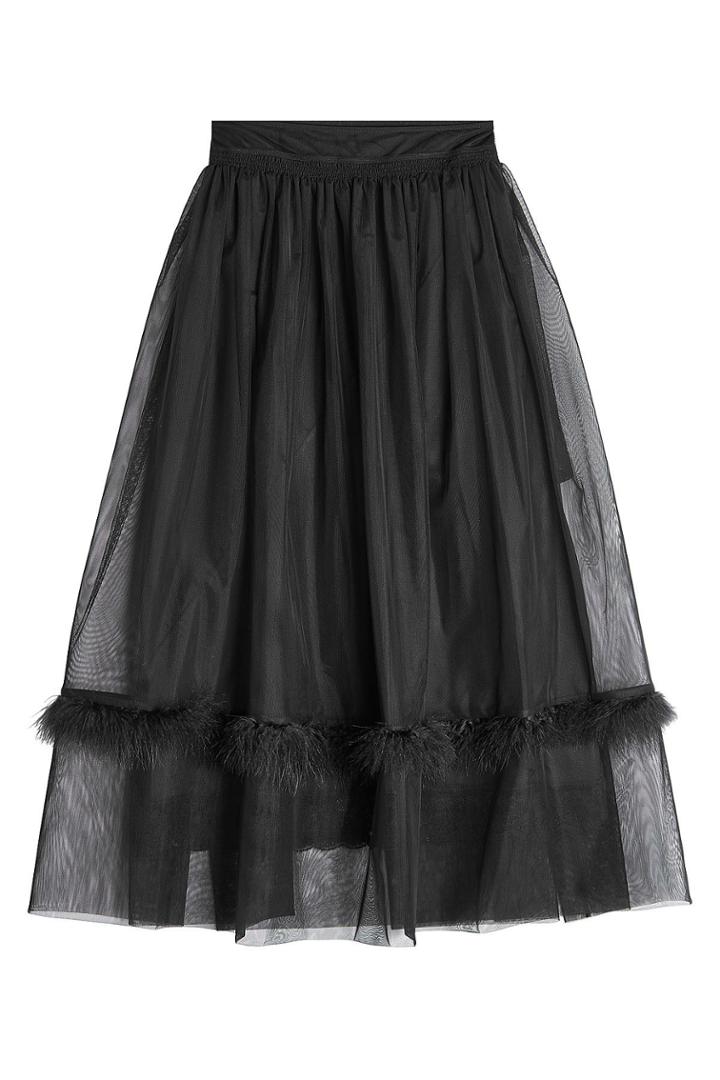 Simone Rocha Simone Rocha Skirt With Tulle Overlay And Feather Trims