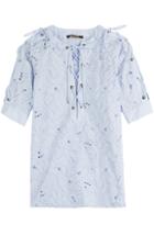 Roberto Cavalli Embroidered Cotton Top With Lace-up Front
