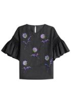 Kenzo Kenzo Embroidered Wool Top With Ruffled Sleeves - Grey