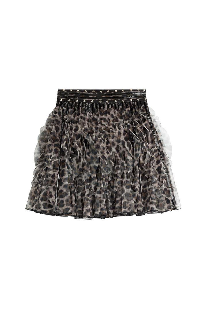 Just Cavalli Just Cavalli Ruffled Animal Print Mini Skirt With Stud Trim - White