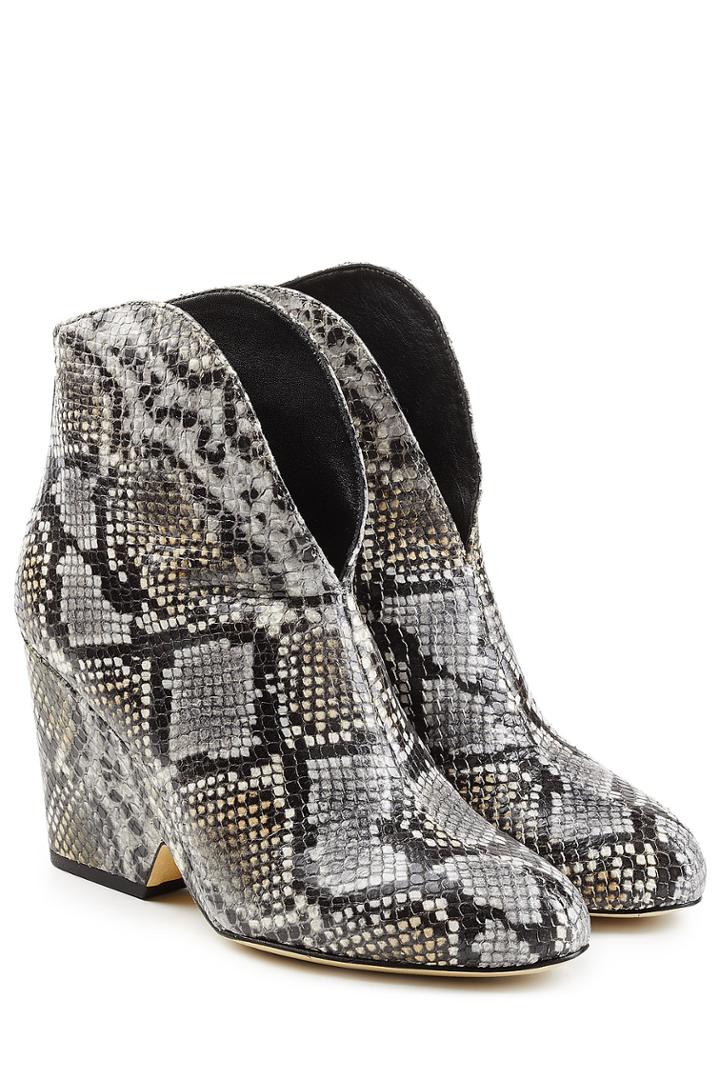 Diane Von Furstenberg Diane Von Furstenberg Snake Embossed Leather Ankle Boots - Beige