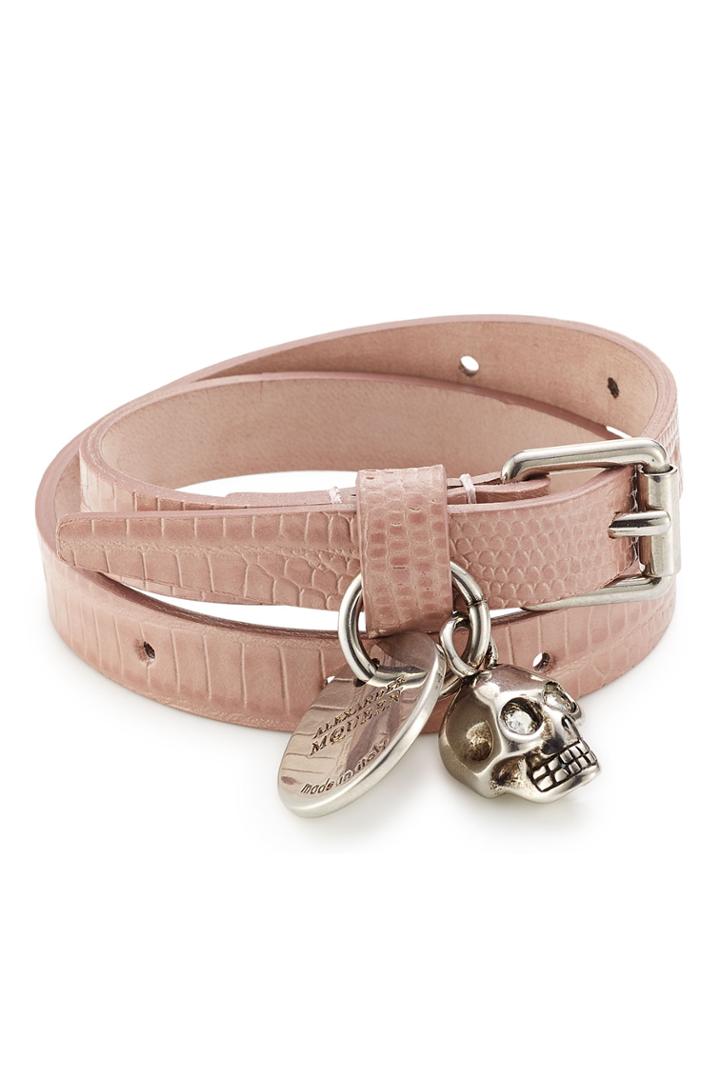 Alexander Mcqueen Alexander Mcqueen Embellished Leather Wrap Bracelet - Rose