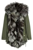 Barbed Barbed Cotton Parka Jacket With Fur Lining - Green