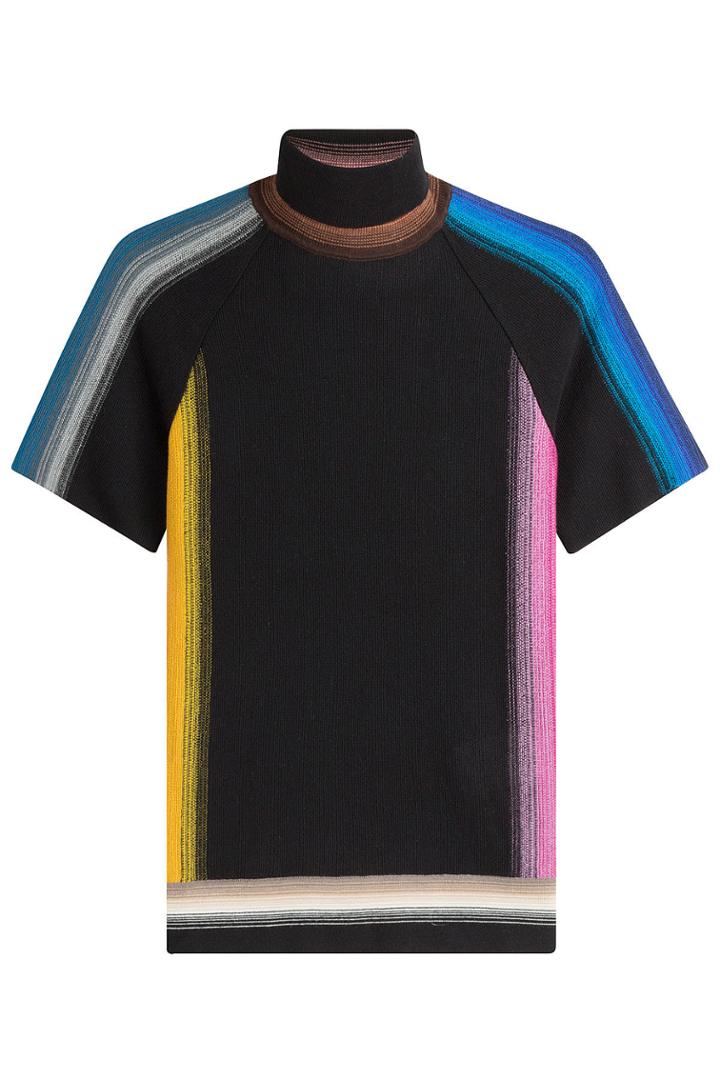 Missoni Missoni Wool Mixed Striped Short Sleeve Mock Neck - Black